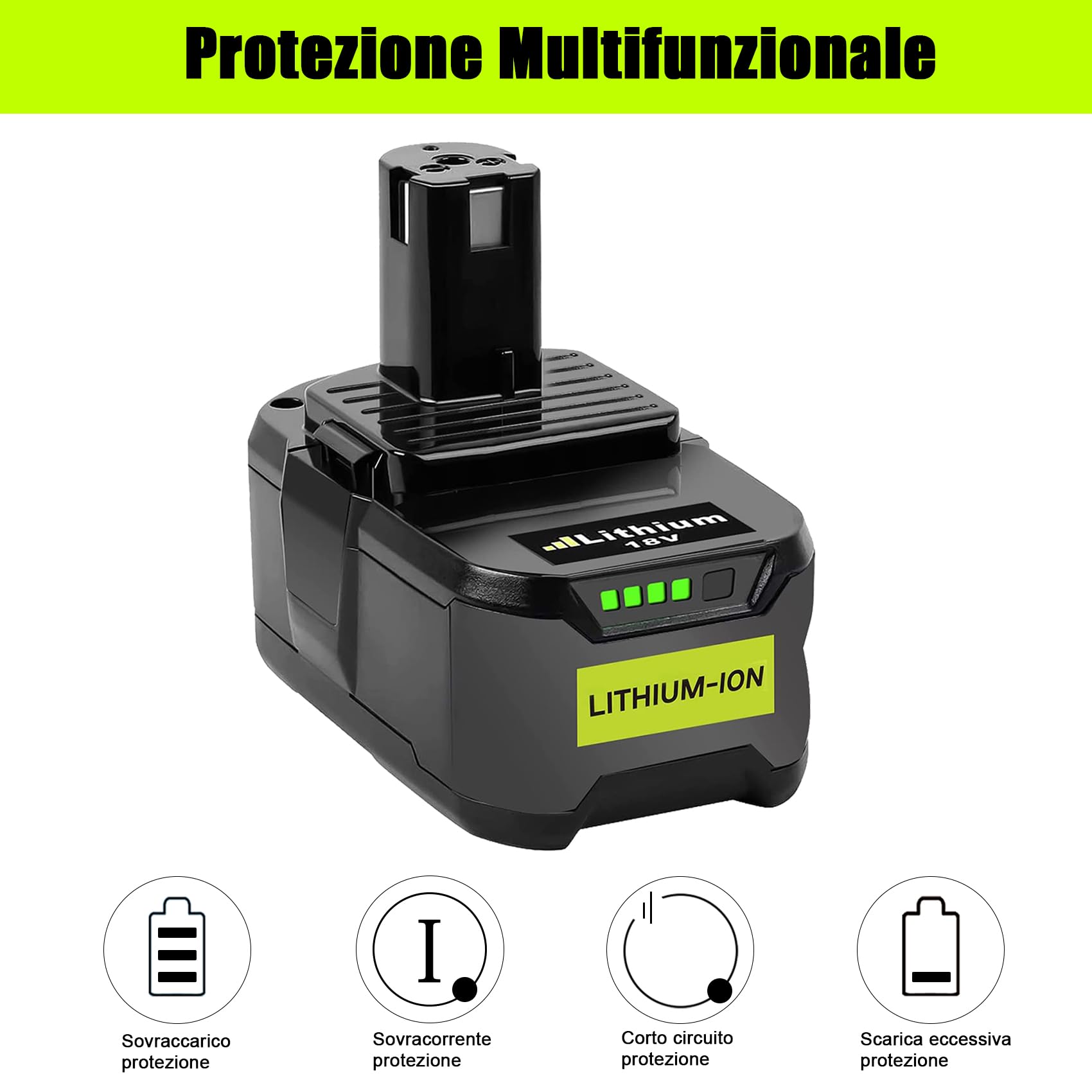 KUNLUN 2 Pezzi 18V 5.5Ah P108 Batteria di Ricambio Agli Ioni di Litio per Ryobi ONE+18V RB18L50 RB18L40 RB18L25 BPL-1815 BPL-1820G BPL18151 BPL1820 P104 P105 P107 P108, con Indicatore LED