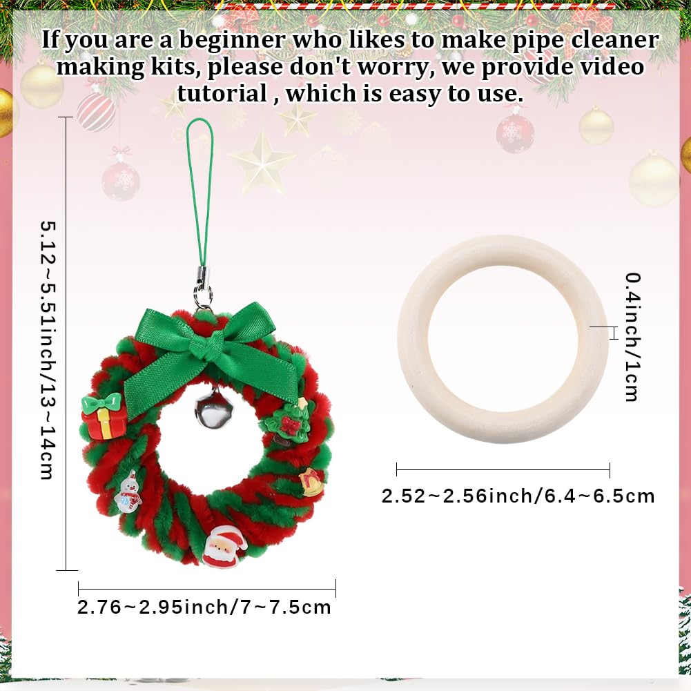 SUNNYCLUE 154-teiliges Weihnachtspfeifenreiniger-Bastelset mit Video-Tutorial in Rot und Grün, Chenille-Stiele, Glocke, Weihnachtsmann, Weihnachtsbaum, Cabochons, Mini-Kranz, Ornamente für