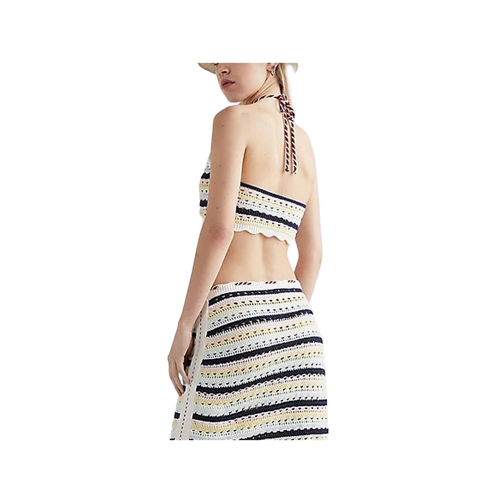 Tommy Jeans Top de mujer con cuello halter Summer Crochet, vainilla, S