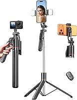 Vista 9 de Trípode para teléfono de 39.7 pulgadas con luz, trípode para selfie stick con control remoto inalámbrico desmontable, 4 en 1 extensible portátil