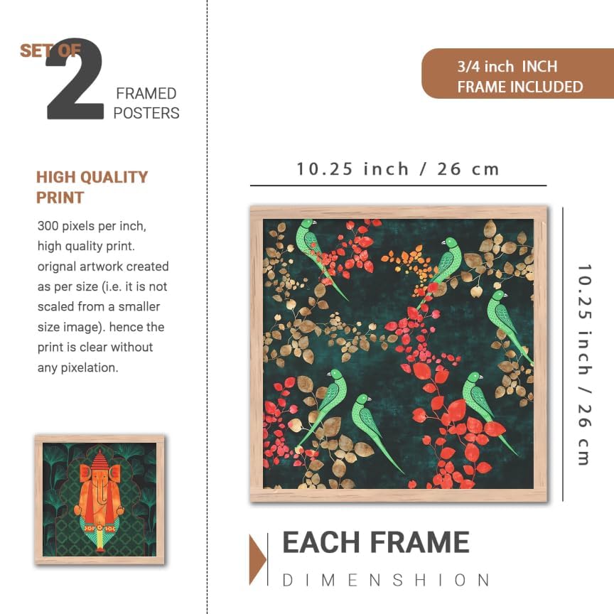 Image of NoWorries Indian Folk Art Wall Frame Set of 4 | Traditional Ethnic Wall Painting Decor | Wooden Framed HD Printed Artwork for Living Room Bedroom Hallway Office Home Decoration