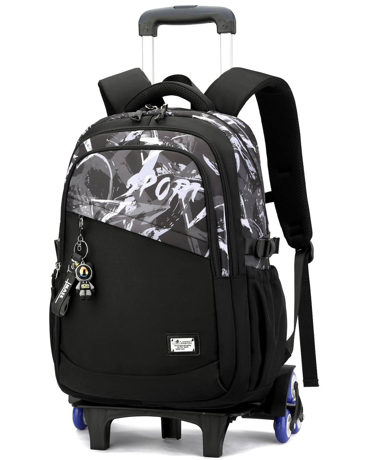 Zaino con Ruote per Ragazzi Adolescenti, 26L Zaini Scuola Trolley Media e Superiore Staccabile, Zaino Ragazzo Impermeabile Nero Graffiti-Daypack da Viaggio con Carrello