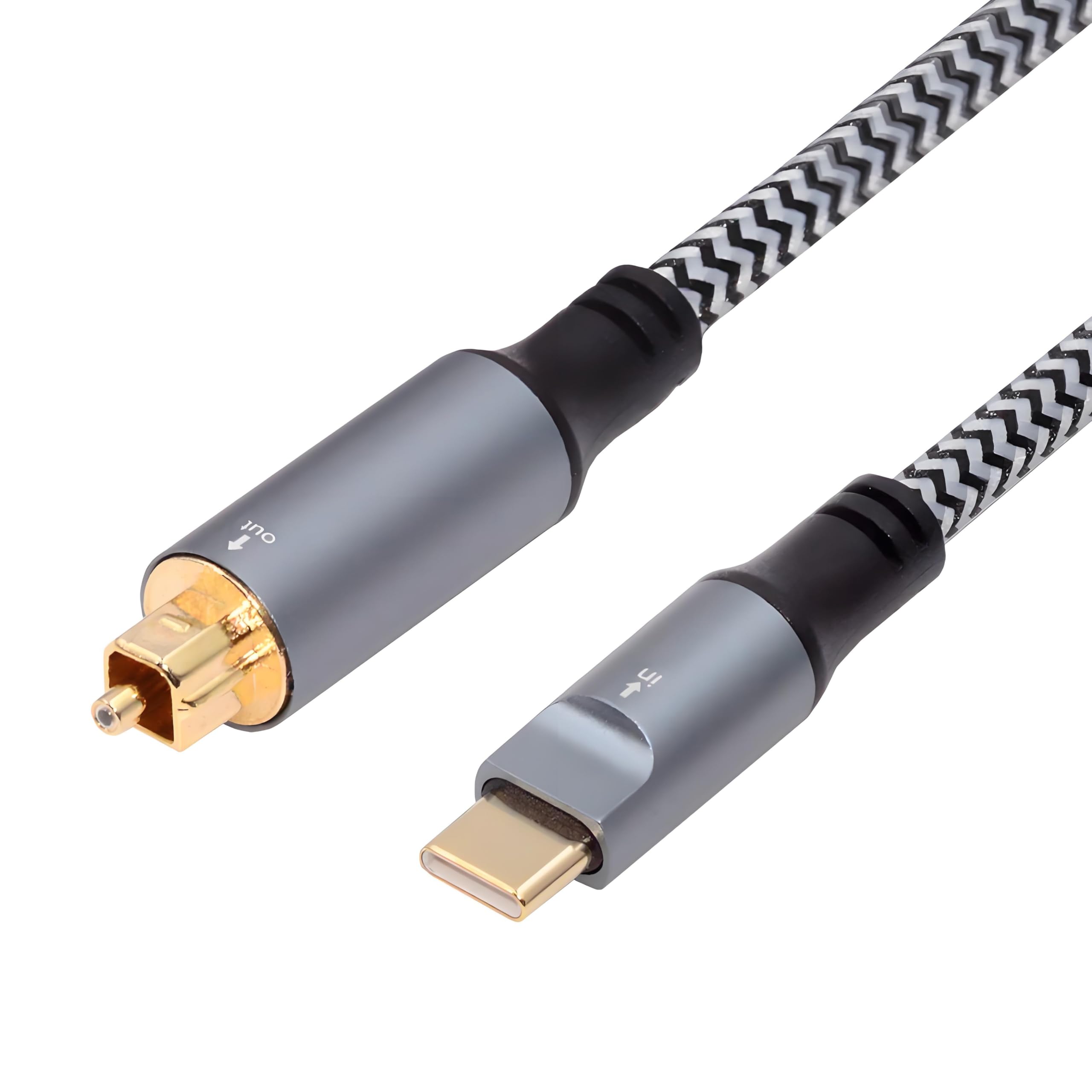 Cable de audio óptico Toslink tipo C a SPDIF Toslink macho USB-C a interfaz de sonido óptico de fibra óptica digital para ordenador portátil (180 cm)