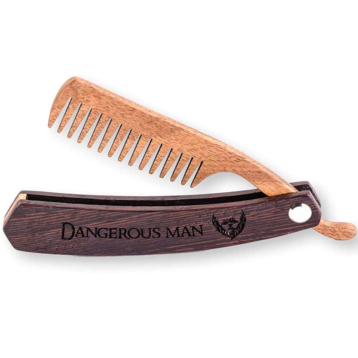 Beard Comb Gifts for Him Wooden Comb for Men Folding Pocket for Moustache Hair Walnut Combs Husband with the Engraving (Dangerous Man)