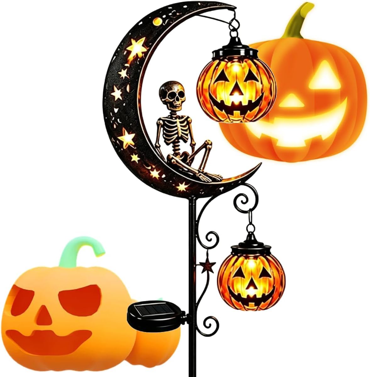 Solar Halloween Skeleton & Pumpkin Moon Garden Stake Light, #E