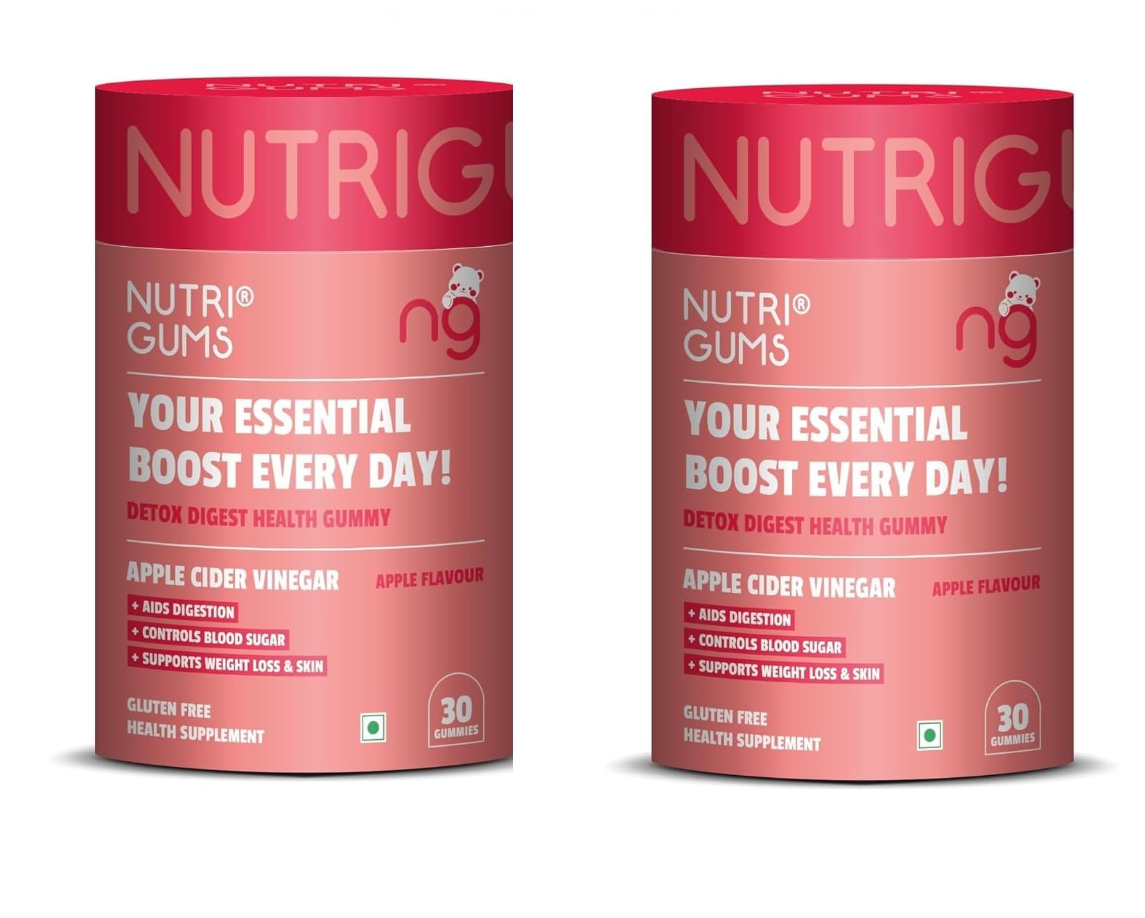 NutriGums Apple Cider Vinegar Detox Gummies for Men & Women | Supports Digestion, Metabolism & Gut Health | Helps Detox Support | Vegan & Gluten Free Chewable Supplement | 30 Gummies (Each Pack of 2)-image-24