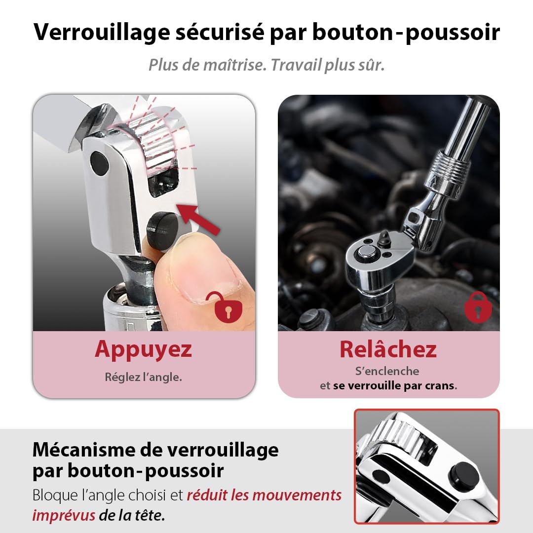 FIRSTINFO Clé à Cliquet Flexible Télescopique 1/2" Verrouillable F3222ND