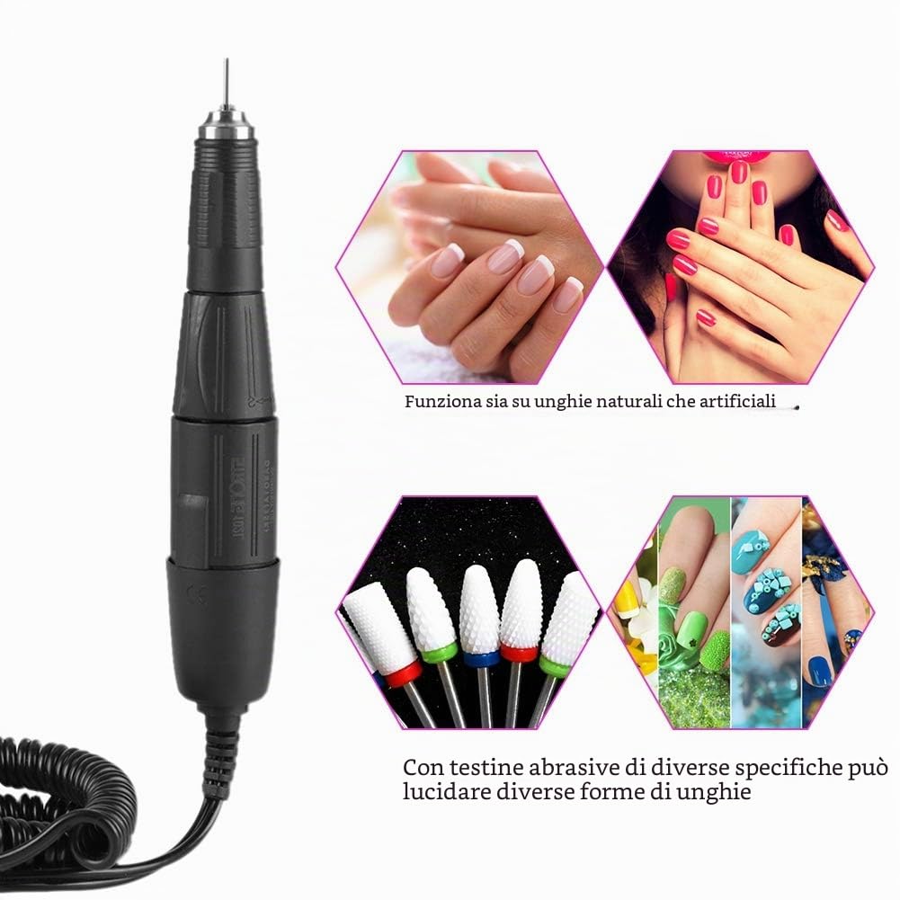 Vendite Pazze Manipolo per smalto ad alta resistenza con design a penna 102L2,35mm, impugnatura per trapano per unghie, resistente all'usura Comodo per il salone professionale faidate(black)