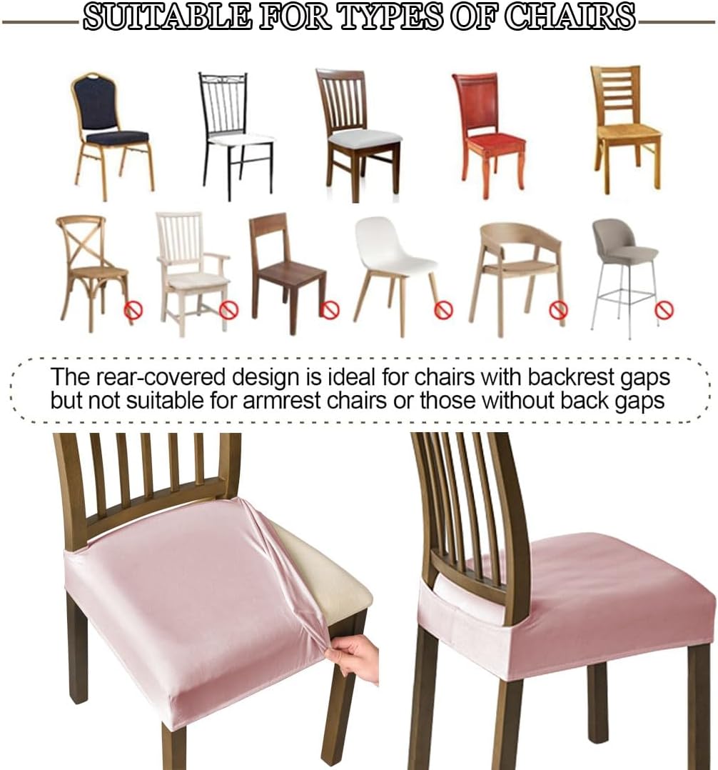 Velvet Seat Covers for Dining Room Chairs, Stretch Dining Chair Seat Slipcovers Washable Removable Chair Protector Slipcovers - Set of 4, Pink