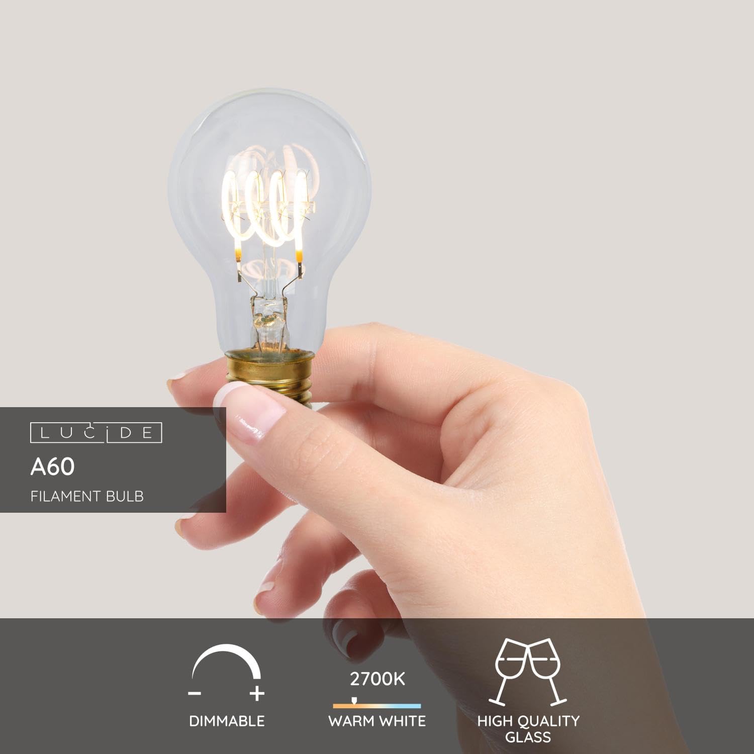 LUCIDE A60 - Glühfadenlampe - diameter 6 cm - LED Dim. - E27-1x5W 2700K - Transparent, Clear - Image 4