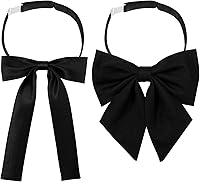 Tucnoeu Women's Pre-Tied Adjustable Black Bow Ties, 2PCS Set for School Uniforms, Parties & Gifts