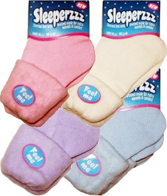 4 Pairs of Ladies Sleeperzzz Brushed Thermal Bed Socks in colours Lemon, Pale Pink, Lilac and Pale Blue