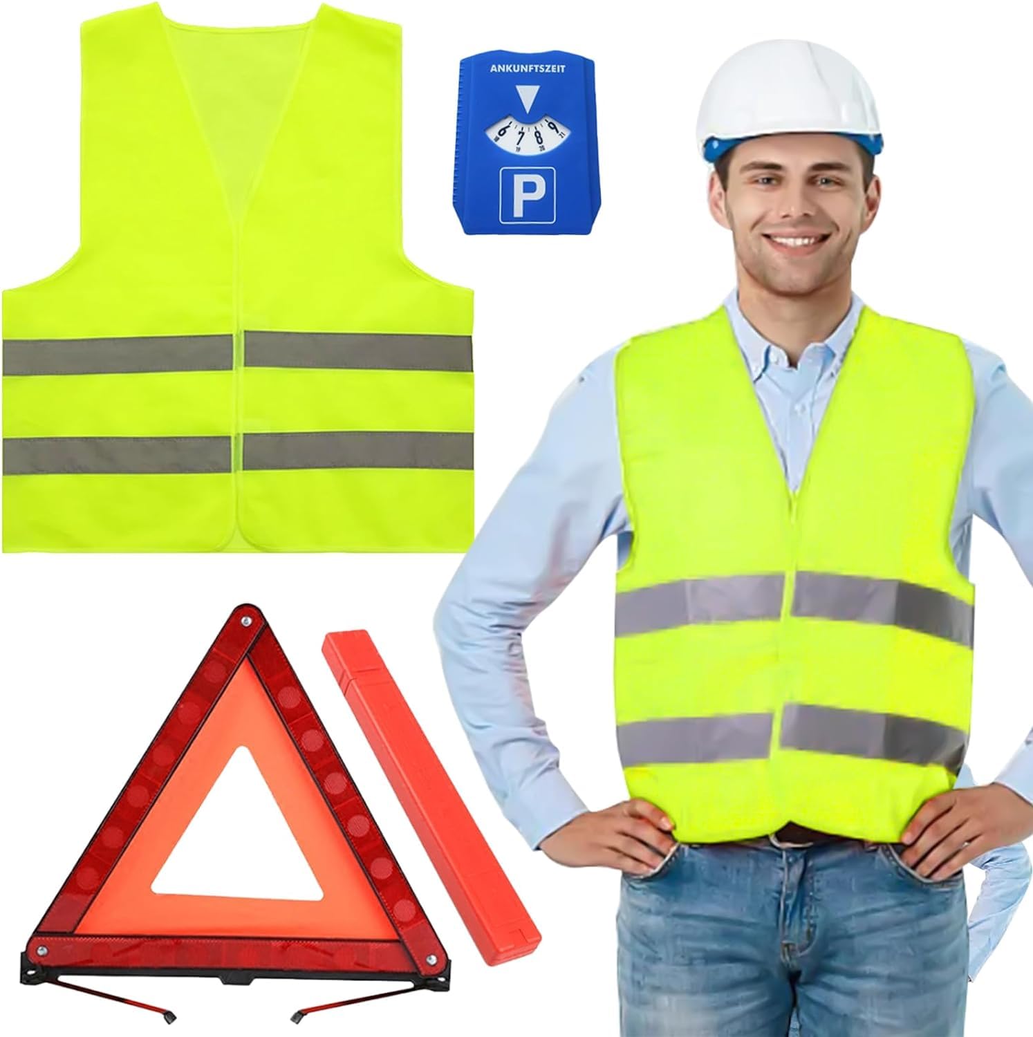 Kit Sécurité Voiture - Triangle De Signalisation + Gilet Jaune Réfléchissant - Conforme Normes, Pliable, Pour Panne Ou Accident