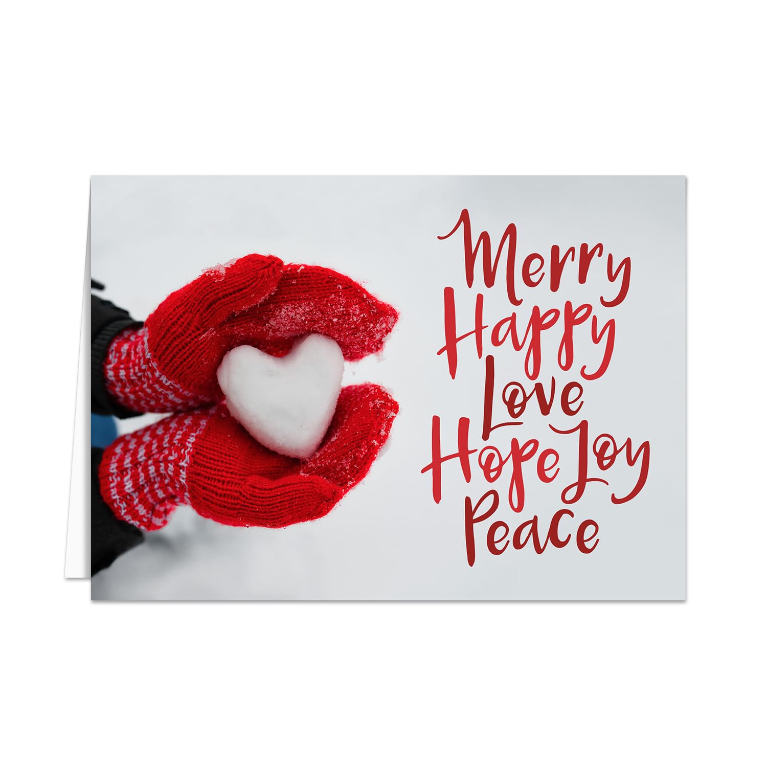Red Mittens Heart Christmas Cards / 25 Winter Snow Holiday Cards With White Envelopes Pack / 5'' x 7'' Card Folded With Interior Verse/Made In The USA