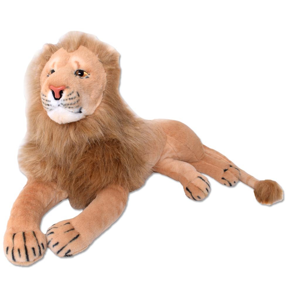 TE-Trend León de Peluche XXL, Juguete de Peluche Tumbado, Gato Grande, Gato depredador, Figura Decorativa, Regalo, 70 cm, marrón