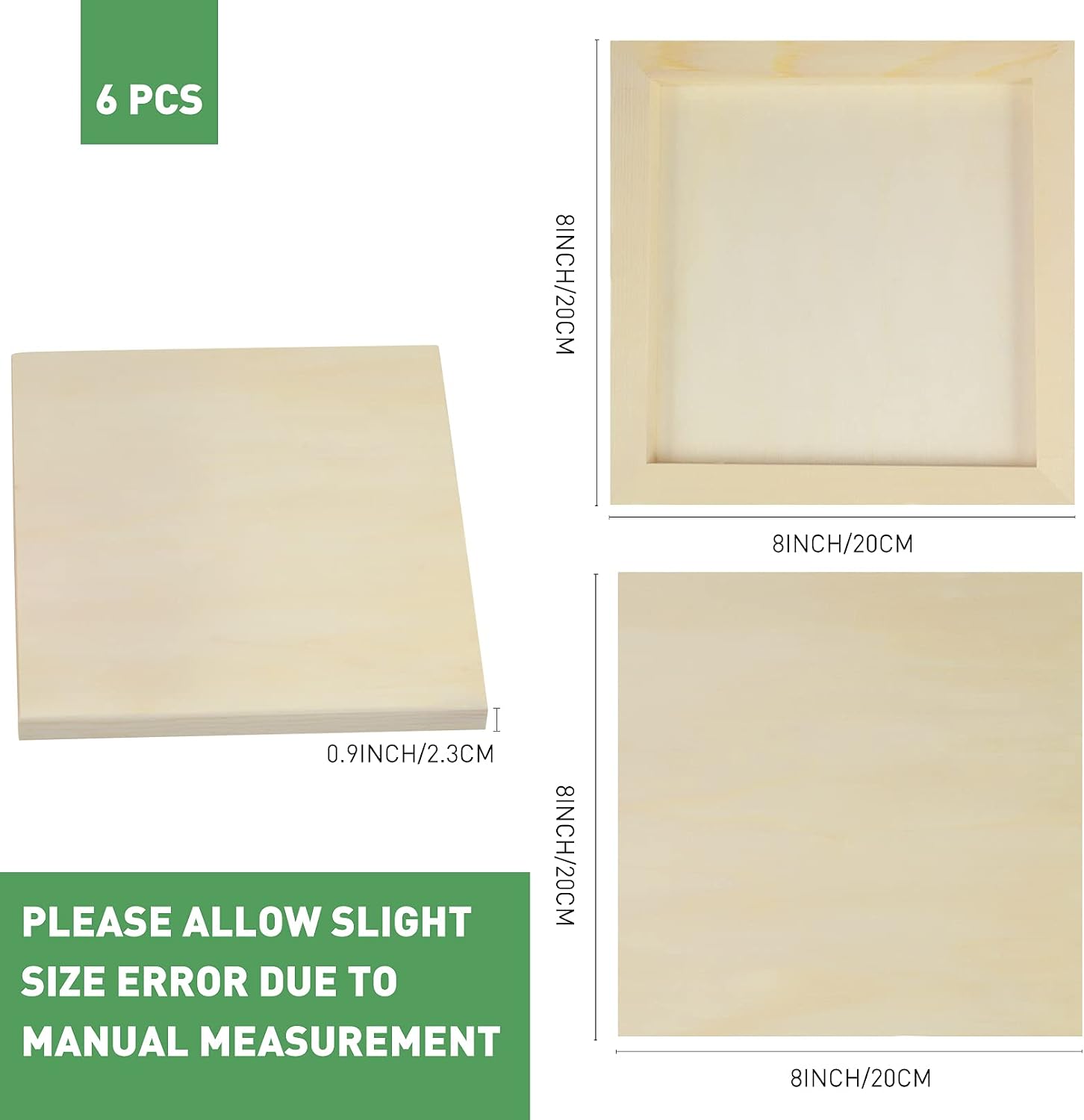 6 Pcs 8 inches x8 Pine Wood Panels for Painting, Art, Painting Bulk, Unfinished Crafts, Wooden Canvas Kid’s Hand Drawing