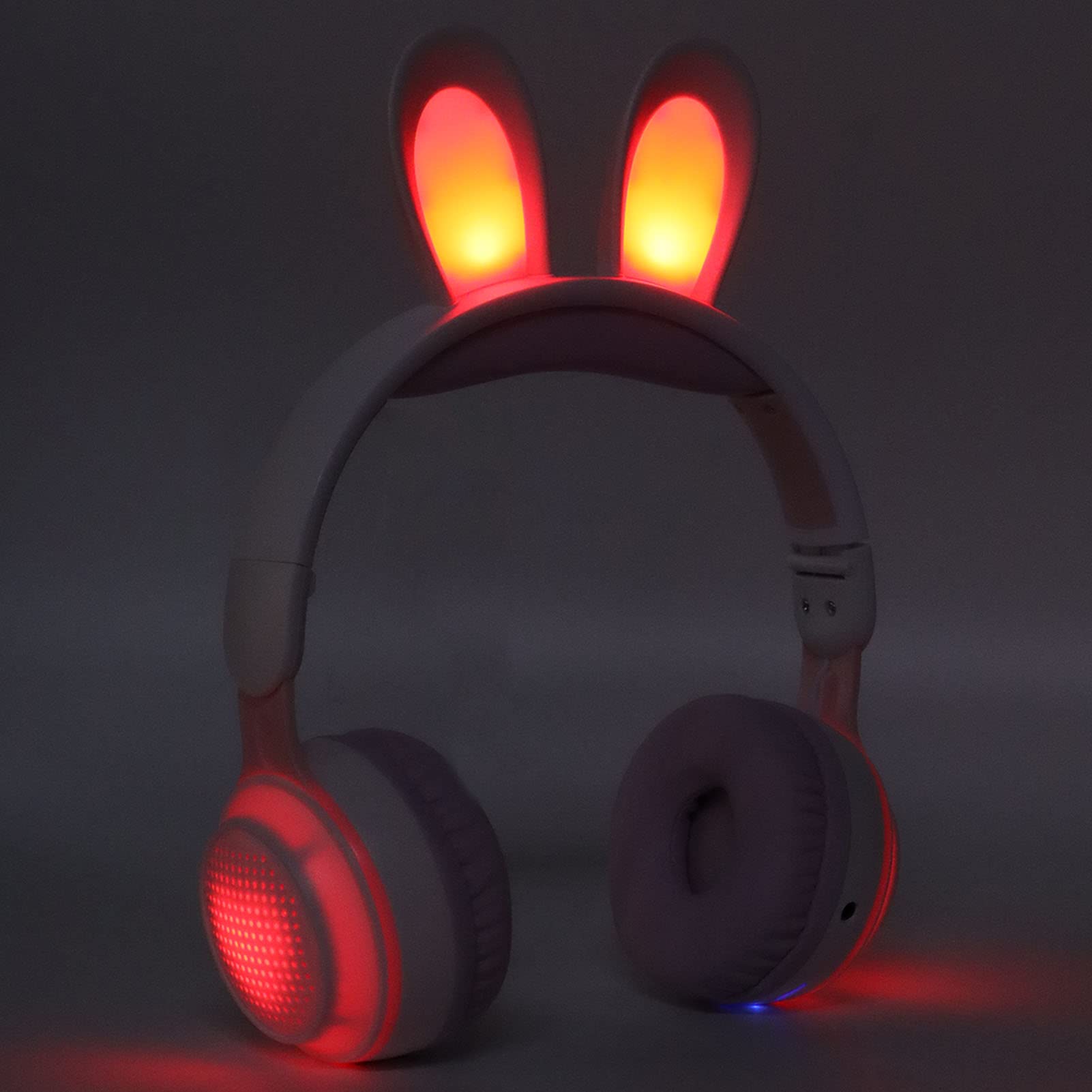 Cuffie Bluetooth 5.0 Pieghevoli con Microfono Simpatico Orecchio di Coniglio Cuffie Over-Ear Wireless per Bambini Verdi Adolescenti Adulti, 12 Ore di Ascolto, TF/Aux, 7 Modelli Integrati(Bianco Rosa)