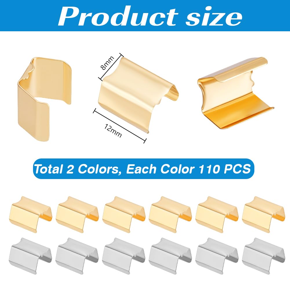 PH PandaHall 220pz Fermagli per Cordoncino in Metallo Terminali a Crimpare a Nastro, Fermagli in Corda di Pelle Argento e Oro per Braccialetti in Iuta Fai Da Te con Nappe in Macramè, 12x8mm