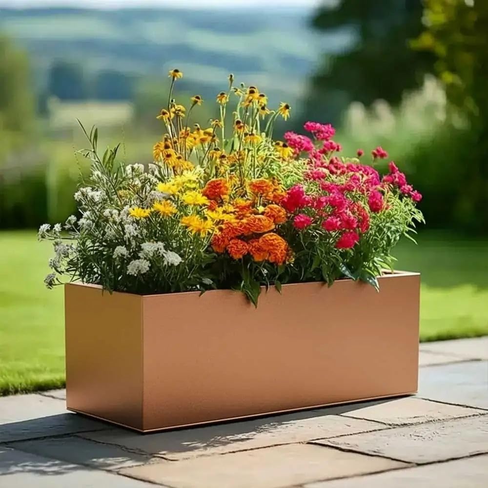Tulipy Copper Zinc Galvanised Trough Planter With Liner | No Assembly Needed | Lightweight (, L70cm X W24cm X H24cm)