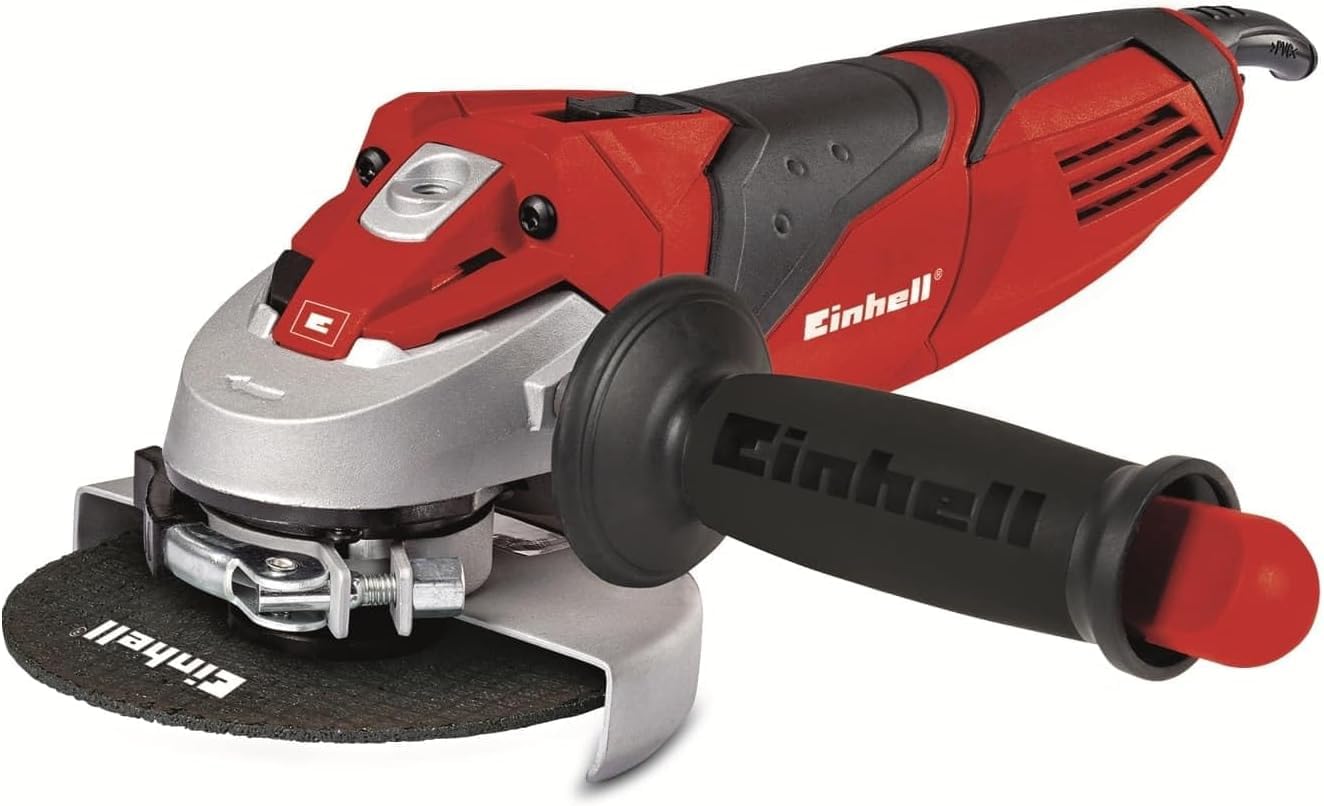 Einhell TE-AG 125/750 Smerigliatrice angolare (tensione 230 V, potenza 750 W, giri min. 12000, diam. Max disco 125 mm, regolazone copri disco senza utensili, inc. impugnatura aggiuntiva con chiave integrata)