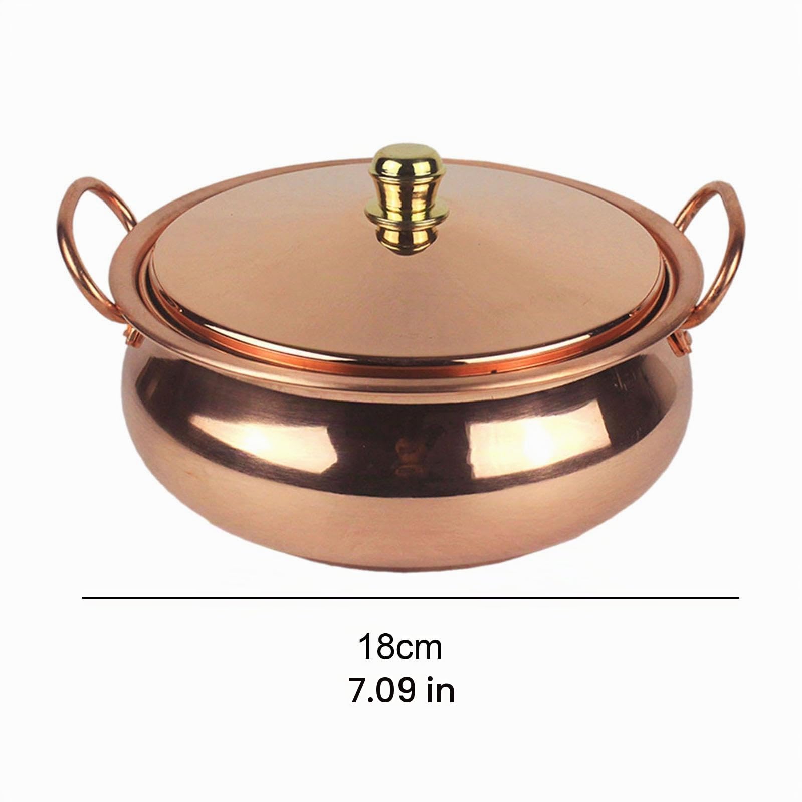 Milageto Olla de Cobre Puro para Estufa, inducción, Hermosa Forma, Hecha a Mano, Universal, Olla Shabu Shabu, Utensilios de Cocina de Cobre para el hogar, 18 CM