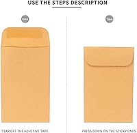 Vista 6 de 500 sobres para monedas #7, sobres de papel kraft marrón de 3.5 x 6.5 pulgadas, sobres clásicos de piezas pequeñas con solapa engomada autoadhesiva