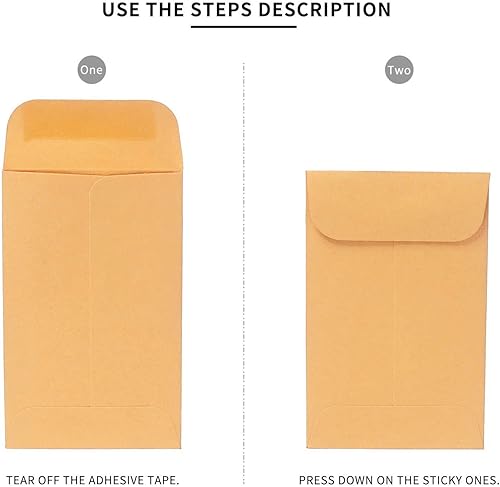 Miniatura 6 de Xxcxpark 200 sobres de monedas #3 de 2.5 x 4.25 pulgadas, sobres de papel kraft marrón para piezas pequeñas clásicas con solapa engomada para