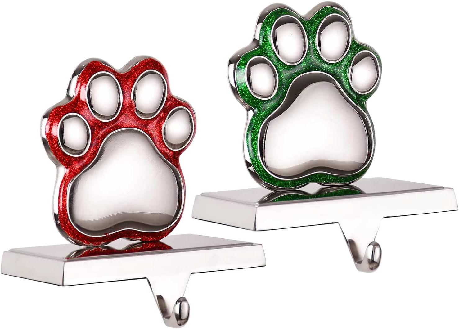 Paw Stocking Holders for Mantle,Set of 2 Paw Print Stocking Hangers for Fireplace,Mantle Clip Christmas Holder Hanger for Stocking/Garland,Pawprint Xmas Hooks for Stocking (Paw)
