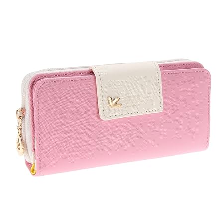 Rrimin Candy Color Long Wallet for Girl Women Faux Leather Purse (Pink)