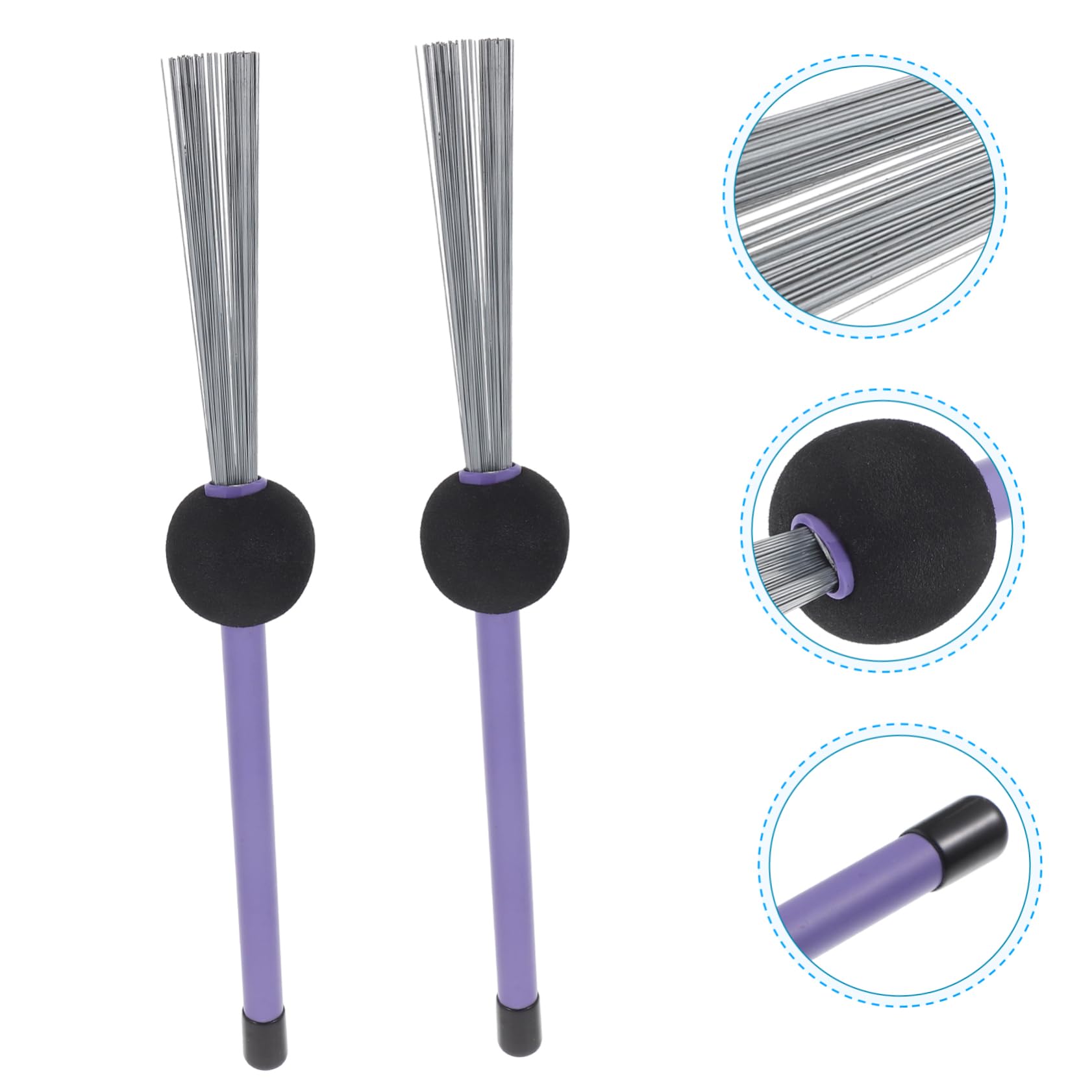 Wakauto 2pcs Drum Brush Set Steel Wire Drum Brush Sticks for Accessories and Parts