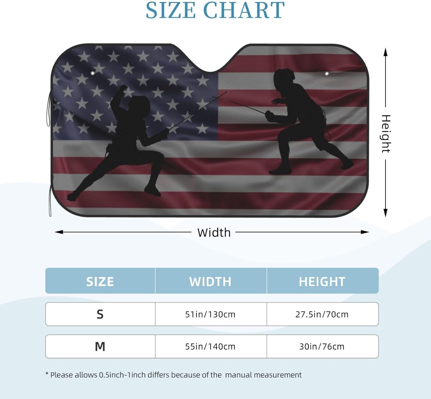 Fencing American Flag Foldable Car Windshield Sunshade Blocks Heat and Sun Glare Uv Rays