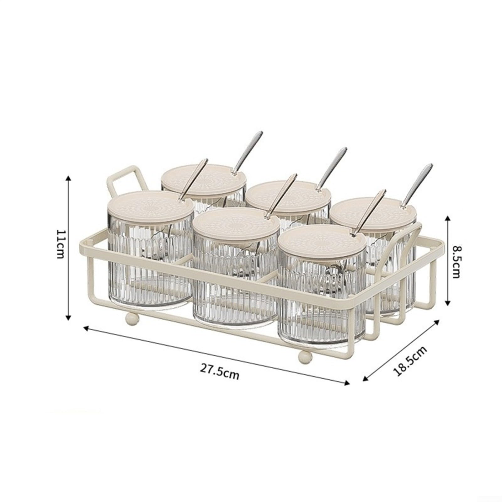 Recipiente de especias para encimera de cocina con tapas y cucharas, tarro de metal y plástico transparente para almacenar sal, pimienta y varios condimentos (6 botellas)