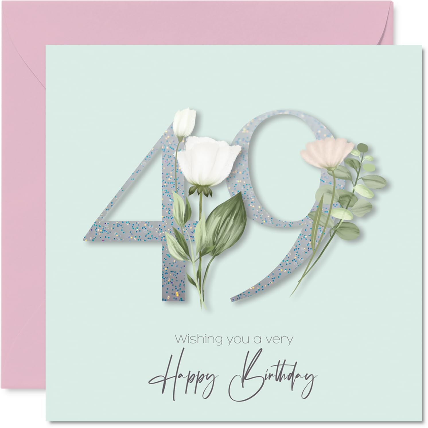 49th Birthday Cards for Women - Fancy Floral Flowers - Happy Birthday Card for 49 Year Old Woman Wife Auntie Colleague Daughter, 145mm Bday Greeting Cards