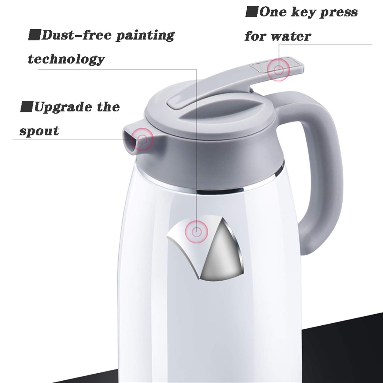 Grande caraffa Termica per caffè, brocche Termiche in Acciaio Inossidabile da 2 Litri, caraffa isolata sottovuoto a Doppia Parete, per caffè, Acqua Calda, tè, Bevande Calde (Color : White, Size :