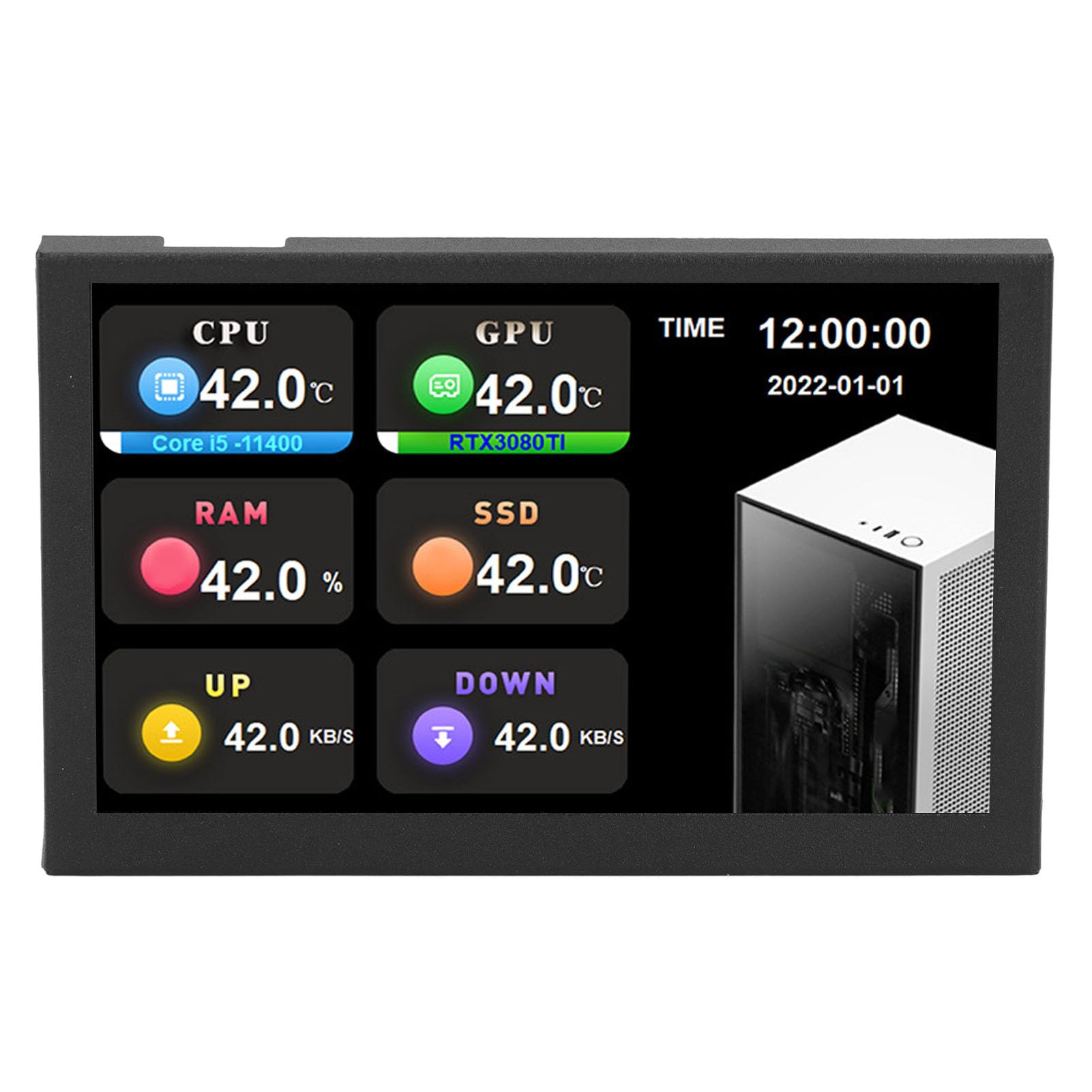 Mini Ekran IPS 5 Cali z Wyświetlaczem Temperatury USB, Monitor 800x480, Obudowa Aluminium, Porty Type-C i USB, Czarny Ekran