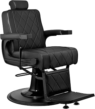 Berkeley Rogers Heavy Duty Barber Chair Reclining Seat, Hydraulic Barber Chair for Barber Shop Hair Salon, Black Frame Black Leather