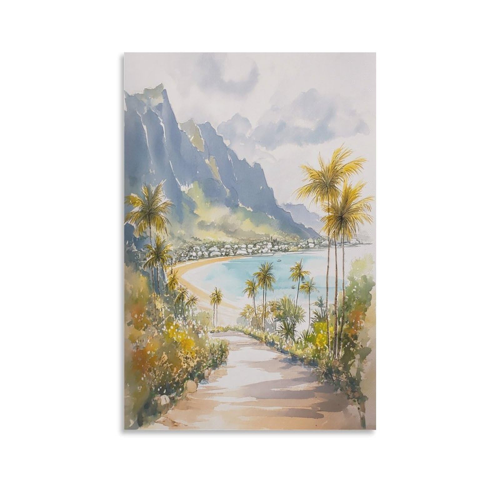 XWYMXZ Jamaica Watercolor Painting Caribbean Travel Poster Tree 20x30inch(50x75cm) Vintage Watercolor Canvas Art