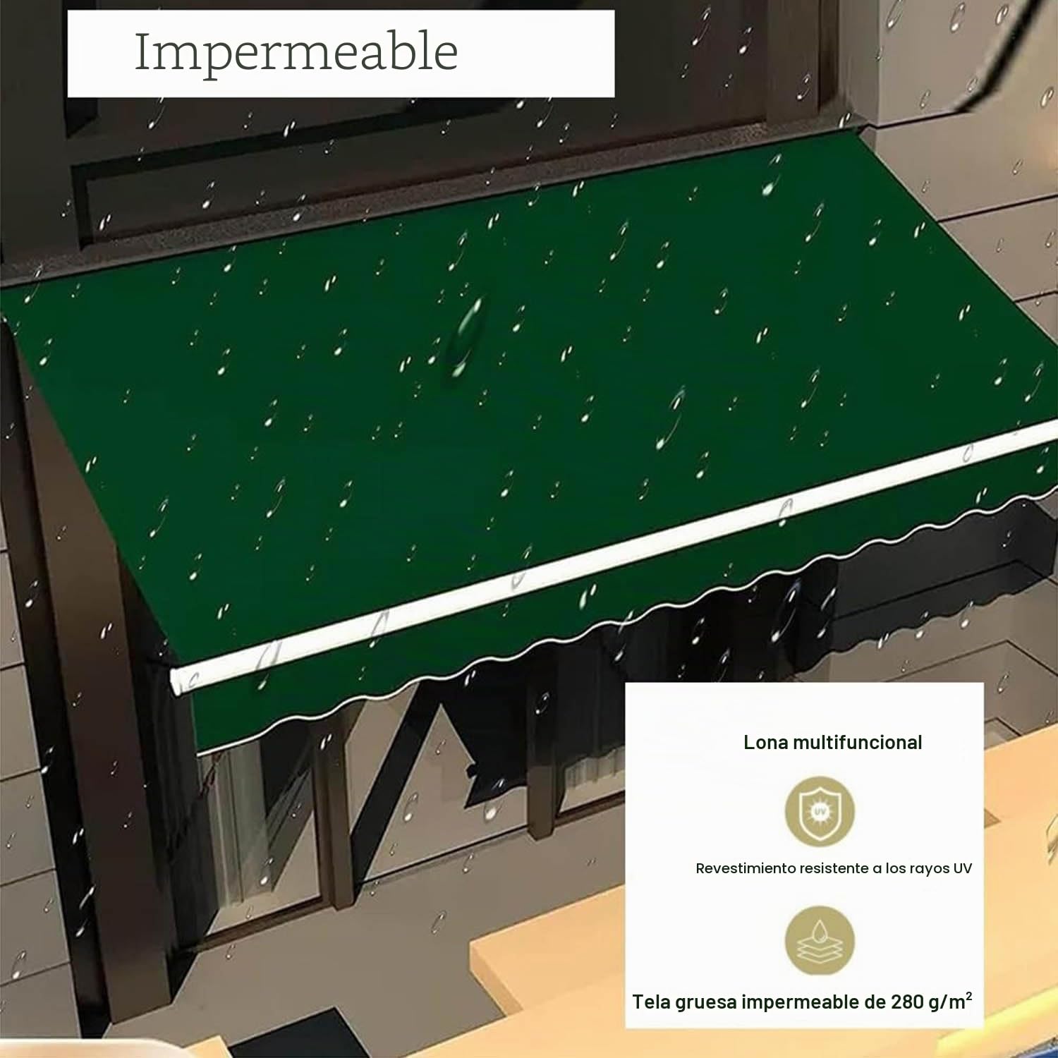 Lona de Repuesto para toldos,Lona Recambio para Toldo Jardín Patio Terraza Balcón Exterior,de Alta Densidad,320 g/m²,antirrayos UV y Impermeable,Verde,(8.2x6.5ft) 2.5x2m