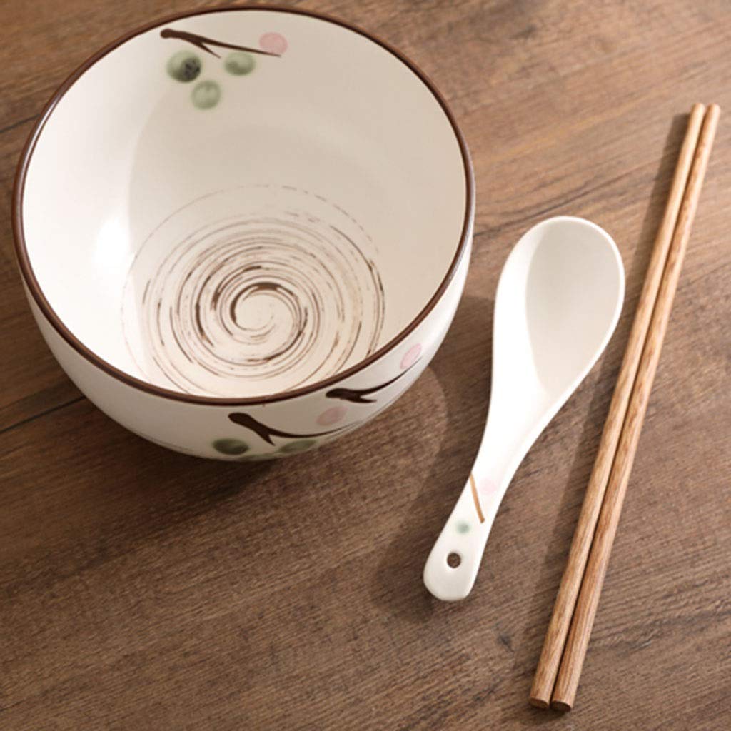 Keramikschale Mit Deckel Ramenschale Nach Japanischer Art Chinesische Restaurantschüssel Suppenschüssel Große Reisschale Mit Löffel, Essstäbchen (Color : Weiß, Size : A)