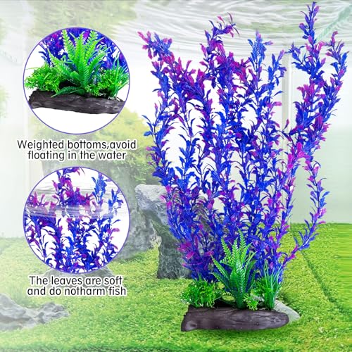 Image of Hamiledyi Aquarium Plastic Plants Aquarium Decor Artificial Fish Tank Plants,Tall Fish Tank Decorations, Extra Large Aquarium Plant 20.4-inch Tall,2PCS