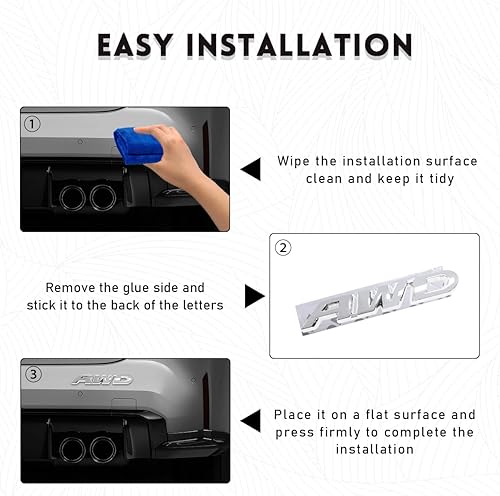 Miniatura 10 de Dickno AWD - Adhesivo para emblema, calcomanía de metal 3D para puerta trasera, autoadhesiva, decoración de guardabarros laterales automáticos para