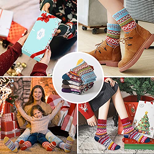 Image of ICEIVY Womens Socks 5 Pairs Wool Warm Cotton Thick Vintage Casual Winter Cabin Crew Fuzzy Socks Gifts For Women