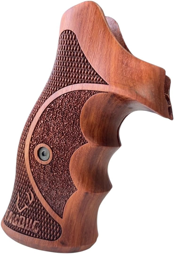New Hardwood Grip Compatible with Taurus Compact Frame Tracker/Judge 17 44 415 425 450 617 627 692 Rough Texture & Checker Engraved #TRACKER05, Brown