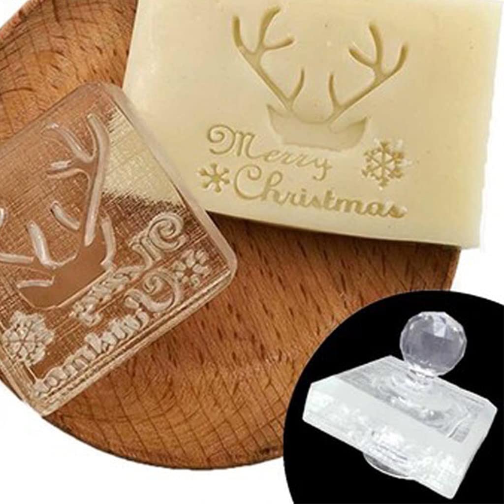 Christmas Theme Transparent Soap Stamp Natural Organic Making Acrylic Stamps Resin Chapters Small Clear Christmas Stamp Block for Card