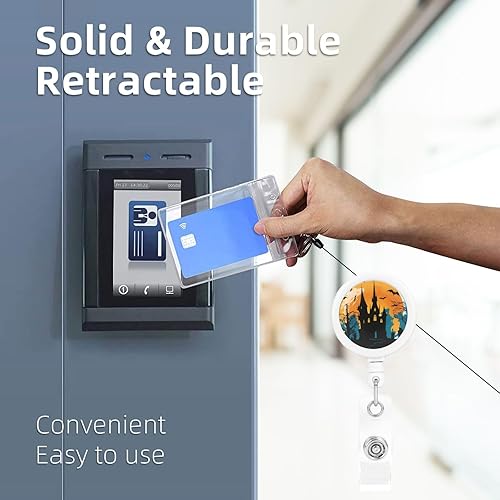 Miniatura 4 de Portatarjetas retráctiles de castillo de Halloween con clip de cocodrilo, etiqueta de nombre, tarjeta, carretes de insignia, hebilla giratoria de