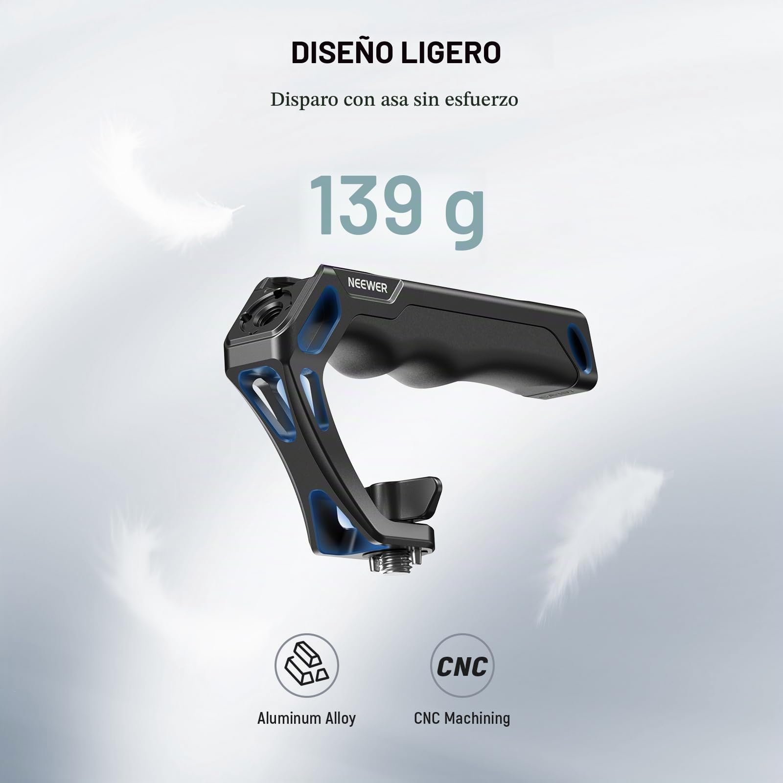 NEEWER Mango superior de cámara con tornillo de ala de 3/8 pulgadas y pasadores de localización para ARRI, agarre de silicona antideslizante con roscas de 1/4 y 3/8 pulgadas, zapatos fríos, compatible