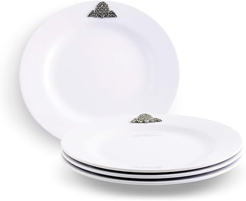 Miniatura 7 de Arthur Court Plato de melamina pesado y duradero, 4 piezas, para uso en interiores y exteriores, fiestas y uso diario, vajilla vintage de 10