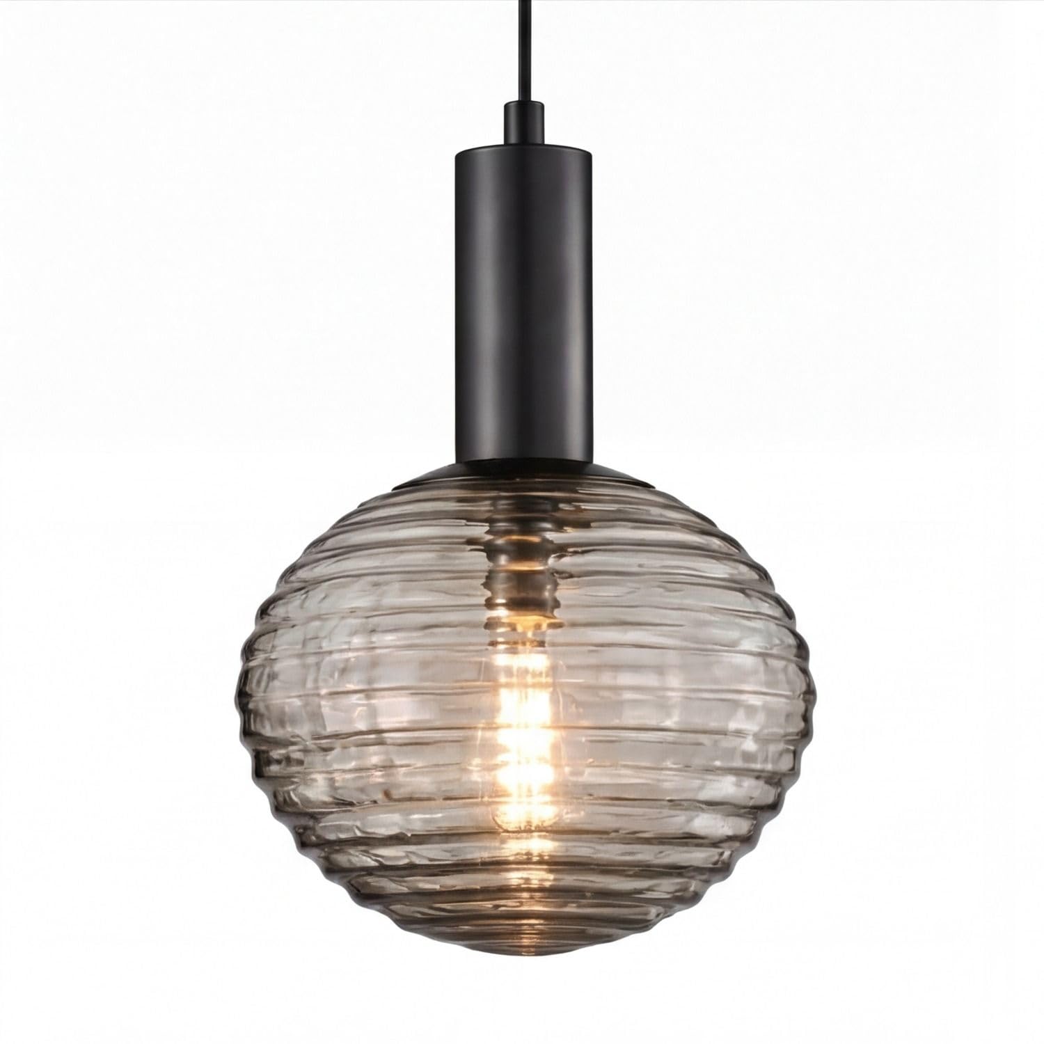 Lampa wisząca szkło dymne metal Ø 18 cm wys. maks. 150 cm lampa wisząca okrągła czarna E27 nowoczesna lampa wisząca do jadalni salonu