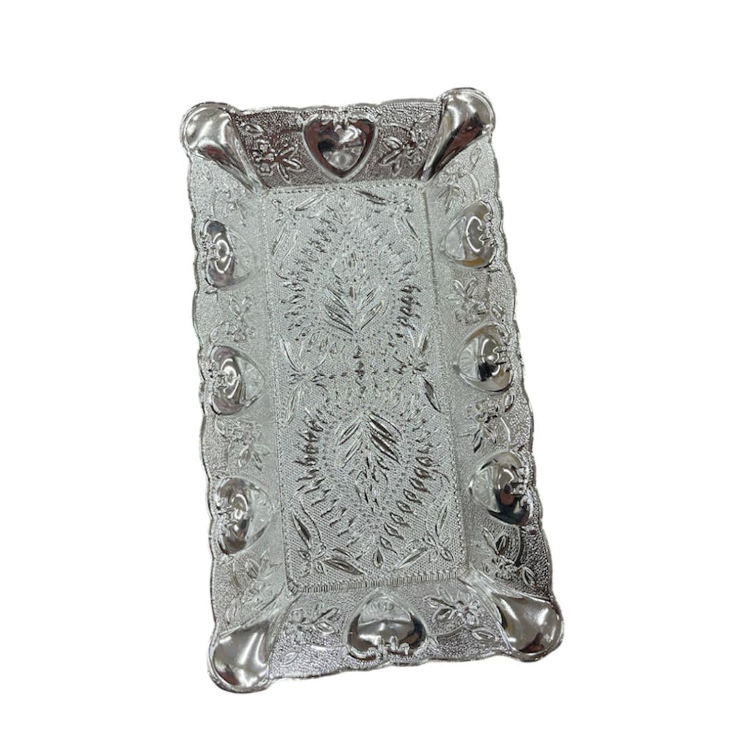 HUSZ Traditional Design Big Serving Tray Silver Finish Plastic Multipurpose Decorative Designer Platters for Mukhwas Dry Fruit Return GiftTray for Diwali Birthday Marriage Anniversary Pack of 6 UIG