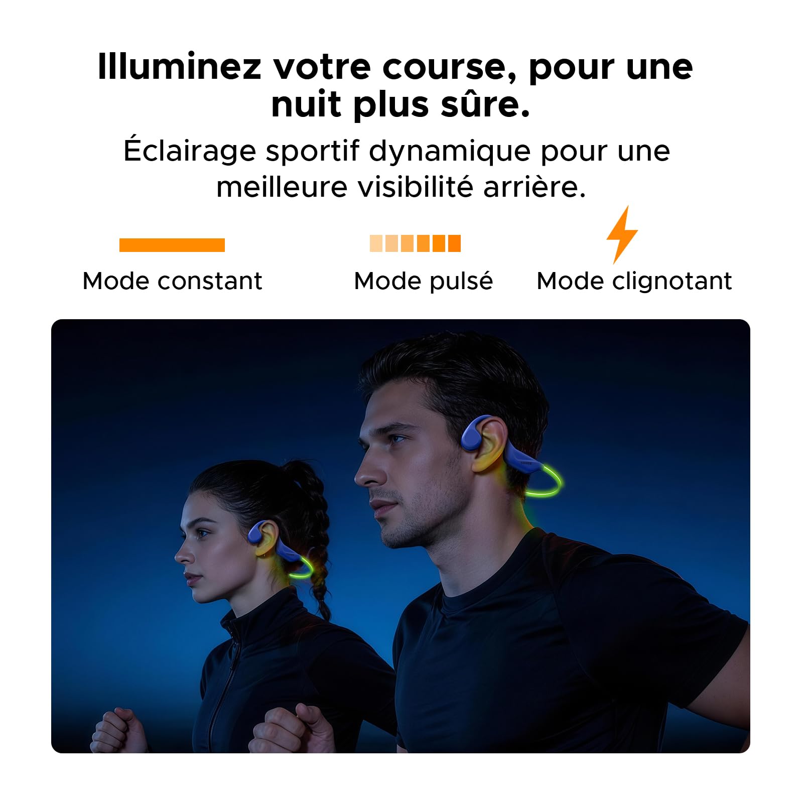 BoneBeatRunRay Casque à Conduction osseuse Open Ear Casque BT6 sans Fil écouteurs Sport Oreilles Libres Étanche IP66 Lumière Sécurité 10h Autonomie Charge Rapide Course Salle de Sport-Bleu